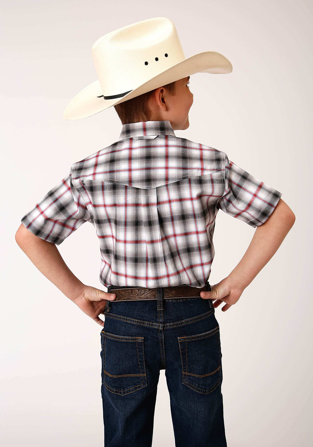 Roper Boys Short Sleeve Button Classic Ombre Stretch Plaid Western Shirt - Roper - Flyclothing LLC