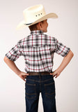 Roper Boys Short Sleeve Button Classic Ombre Stretch Plaid Western Shirt - Roper