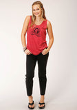 Roper Womens Sleeveless Knit Poly Rayon Red Sleeveless Tee Top - Roper