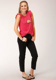 Roper Womens Sleeveless Knit Poly Rayon Watermelon Pink Slvls Tee Top - Flyclothing LLC