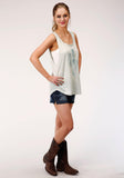 Roper Womens Heather Gray With Sequin Decoration Sleeveless Knit Top - Roper