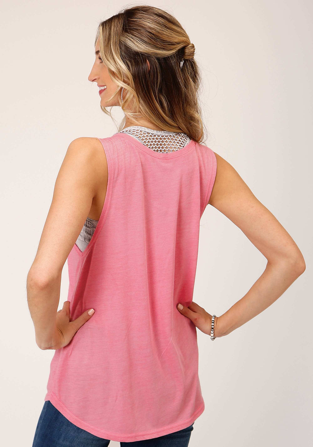 Roper Womens Sleeveless Knit Poly Rayon Jersey Slvls Scoop Neck Tee Top - Roper - Flyclothing LLC