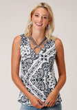Roper Womens Sleeveless Knit Sweater Jersey Vneck Tank Top - Roper