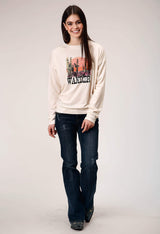 Roper Womens Long Sleeve Knit Cream Poly Rayon Long Sleeve T Top - Roper - Flyclothing LLC