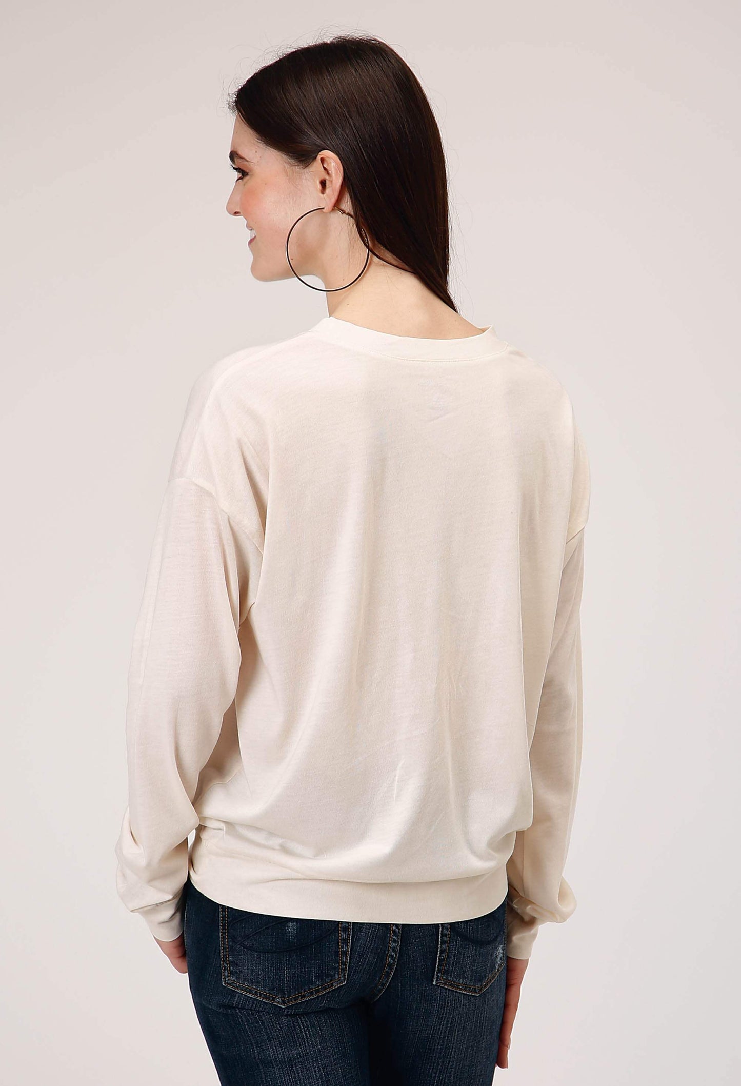 Roper Womens Long Sleeve Knit Cream Poly Rayon Long Sleeve T Top - Roper - Flyclothing LLC