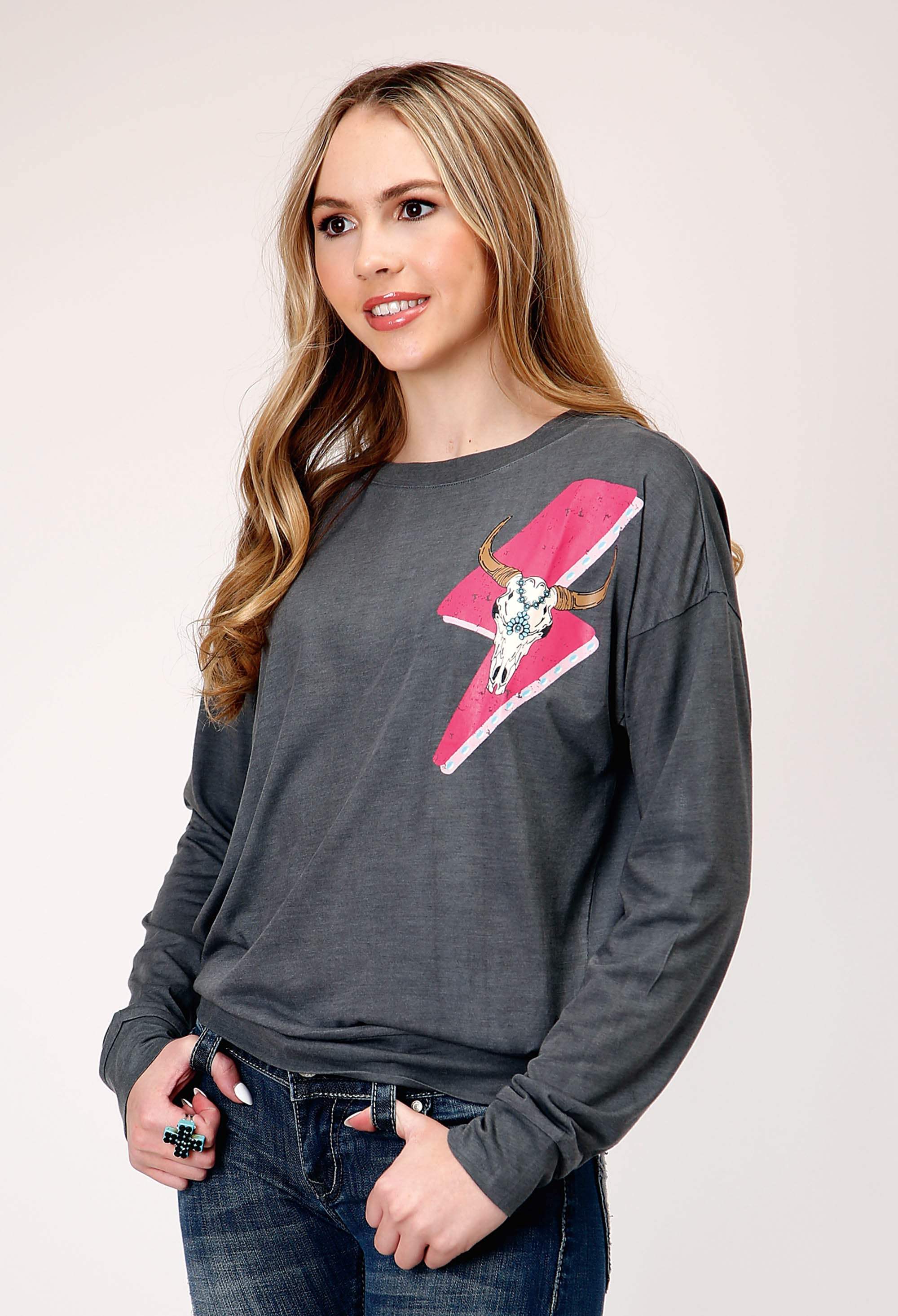 Roper Womens Long Sleeve Knit Poly Rayon Jersey Crew Neck Top - Roper - Flyclothing LLC