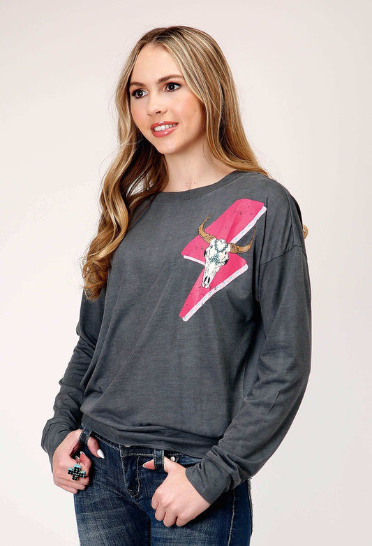 Roper Womens Long Sleeve Knit Poly Rayon Jersey Crew Neck Top - Roper - Flyclothing LLC