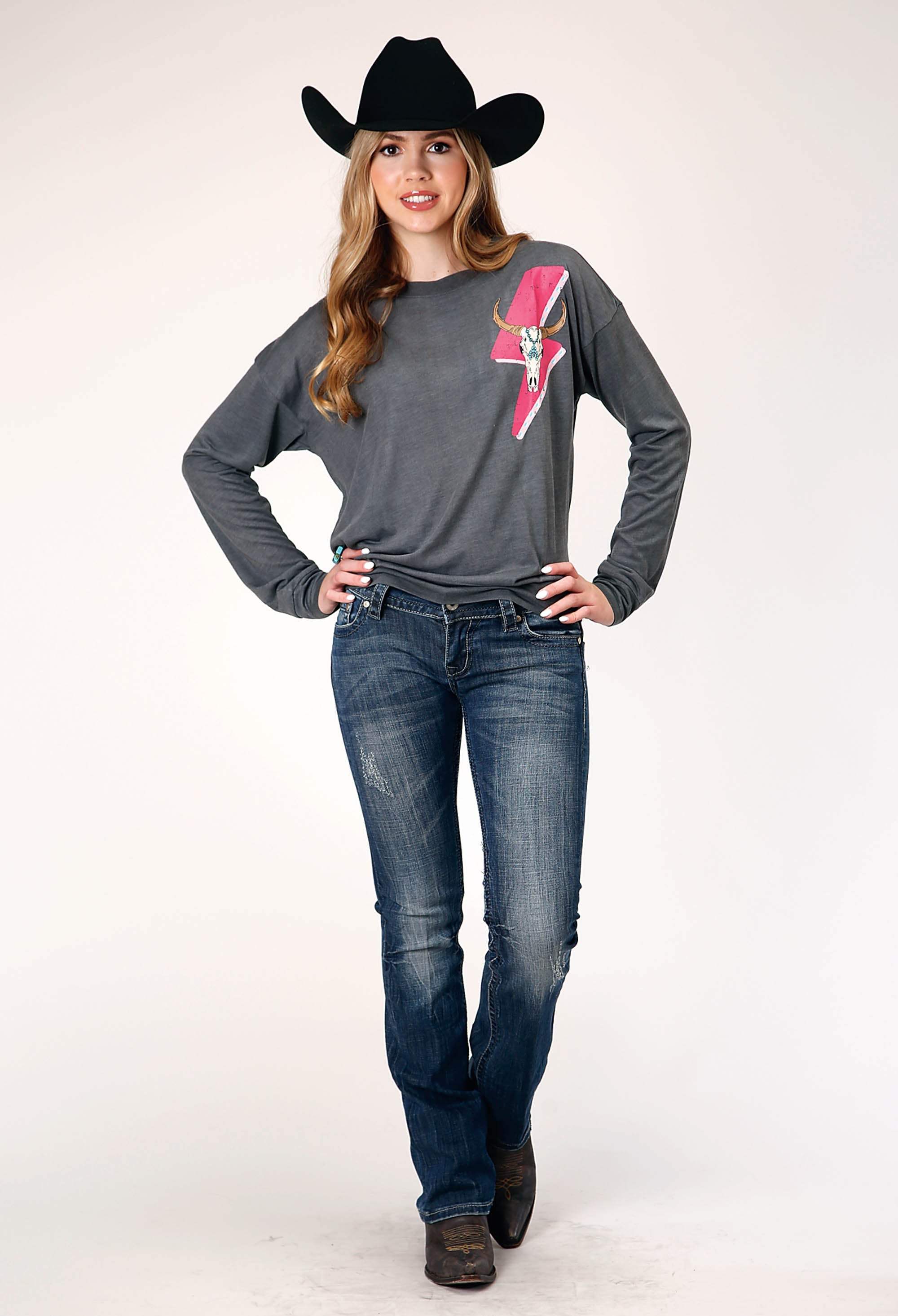 Roper Womens Long Sleeve Knit Poly Rayon Jersey Crew Neck Top - Roper - Flyclothing LLC