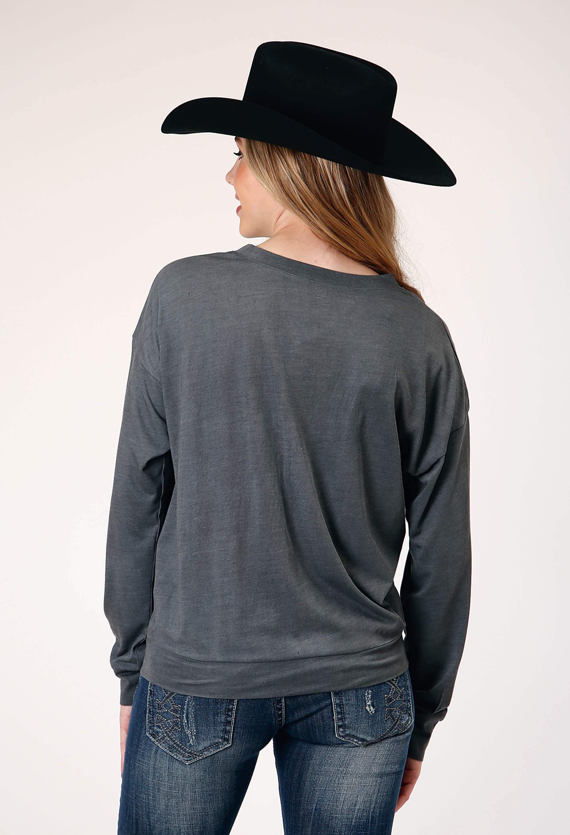 Roper Womens Long Sleeve Knit Poly Rayon Jersey Crew Neck Top - Roper - Flyclothing LLC