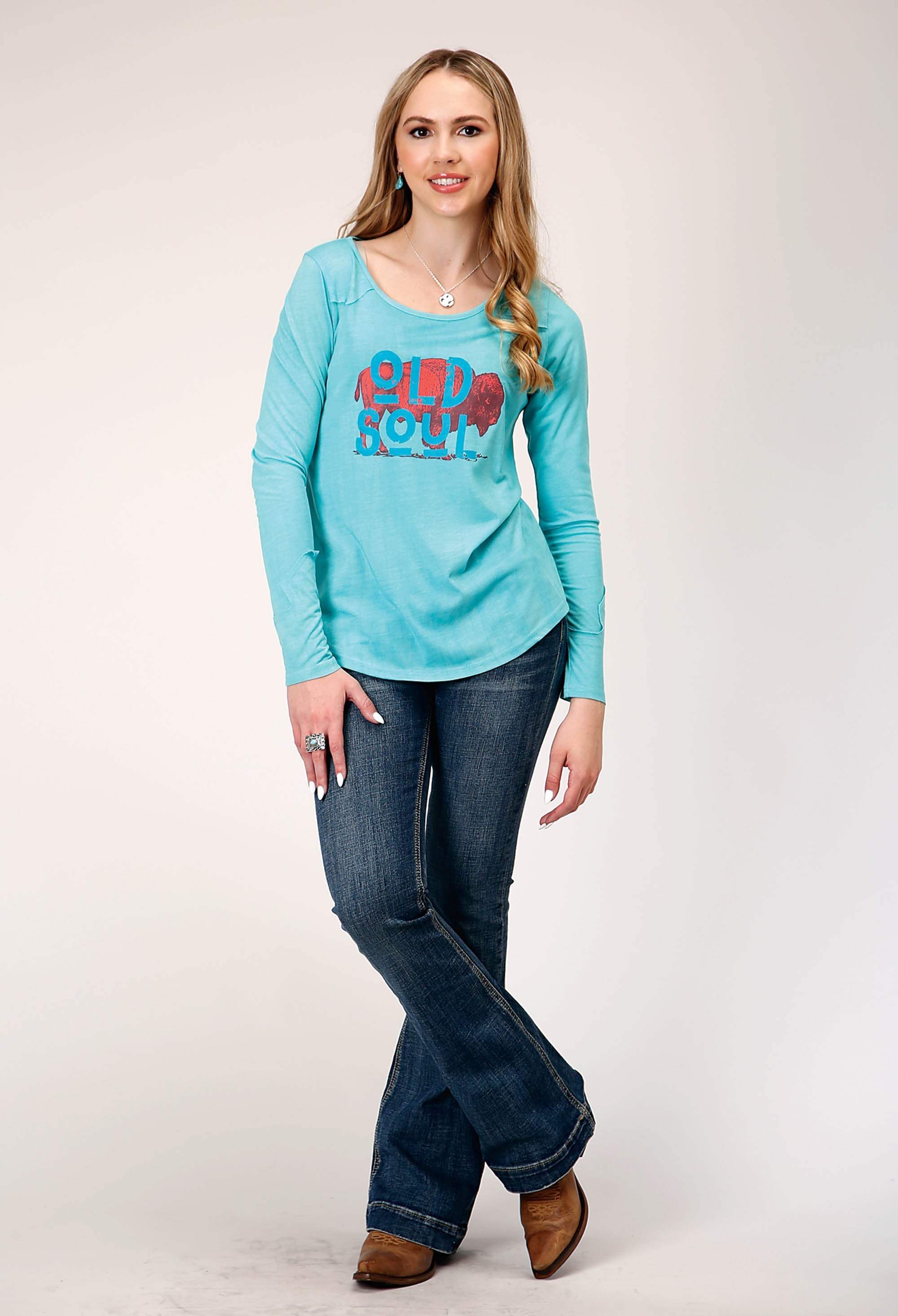 Roper Womens Long Sleeve Knit Poly Rayon Jersey Long Sleeve Top - Roper - Flyclothing LLC