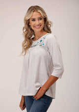 Roper Womens Long Sleeve Knit Heather Grey Jersey 3 Qtr Slv Top - Roper - Flyclothing LLC