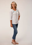 Roper Womens Long Sleeve Knit Heather Grey Jersey 3 Qtr Slv Top - Roper