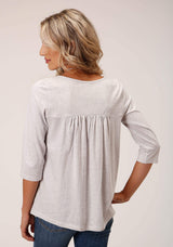 Roper Womens Long Sleeve Knit Heather Grey Jersey 3 Qtr Slv Top - Roper - Flyclothing LLC