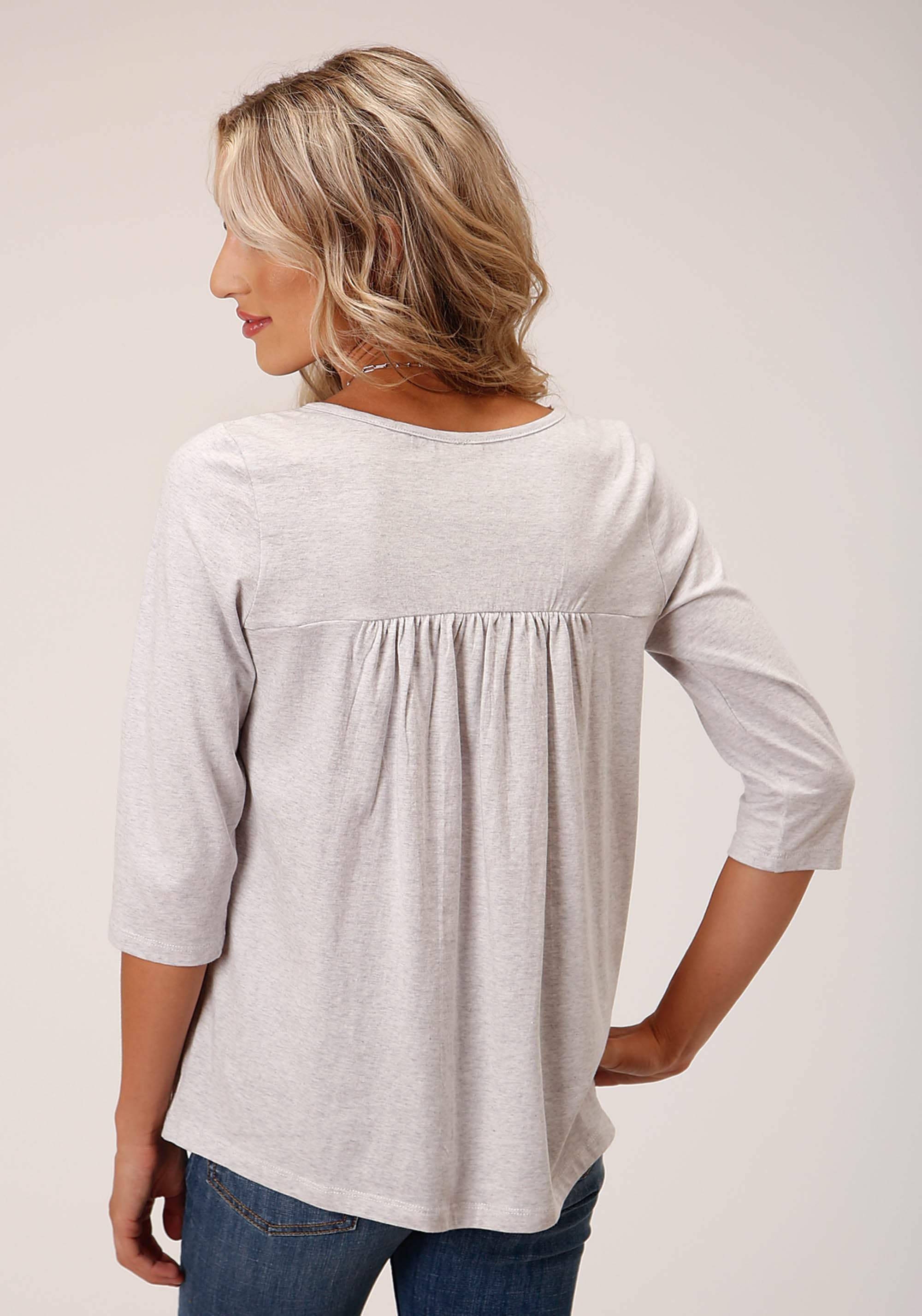 Roper Womens Long Sleeve Knit Heather Grey Jersey 3 Qtr Slv Top - Roper - Flyclothing LLC
