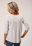 Roper Womens Long Sleeve Knit Heather Grey Jersey 3 Qtr Slv Top - Roper