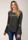 Roper Womens Long Sleeve Knit Heather Jersey Peasant Top - Roper