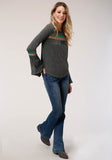 Roper Womens Long Sleeve Knit Heather Jersey Peasant Top - Roper
