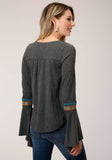 Roper Womens Long Sleeve Knit Heather Jersey Peasant Top - Roper