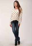 Roper Womens Long Sleeve Knit All Over Emb Micro Frnch Terry Top - Roper