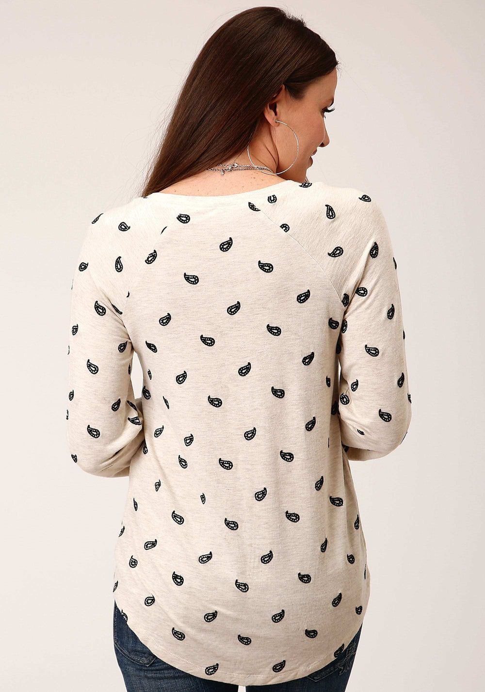 Roper Womens Long Sleeve Knit All Over Emb Micro Frnch Terry Top - Roper - Flyclothing LLC