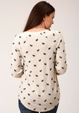 Roper Womens Long Sleeve Knit All Over Emb Micro Frnch Terry Top - Roper