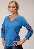 Roper Womens Long Sleeve Knit Slub Jersey Top - Roper