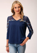 Roper Womens Long Sleeve Knit Slub Jersey 3 Qtr Slv Top - Roper - Flyclothing LLC