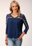 Roper Womens Long Sleeve Knit Slub Jersey 3 Qtr Slv Top - Roper
