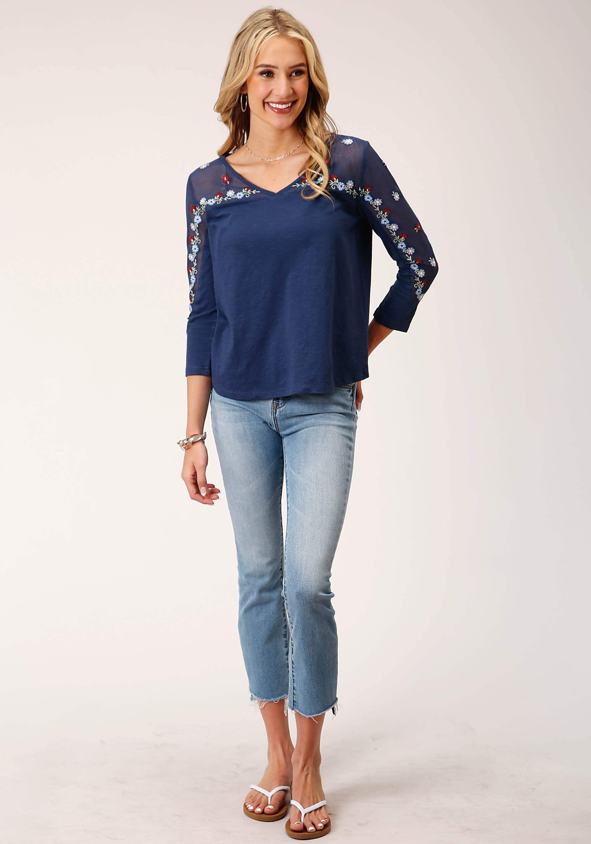 Roper Womens Long Sleeve Knit Slub Jersey 3 Qtr Slv Top - Roper - Flyclothing LLC