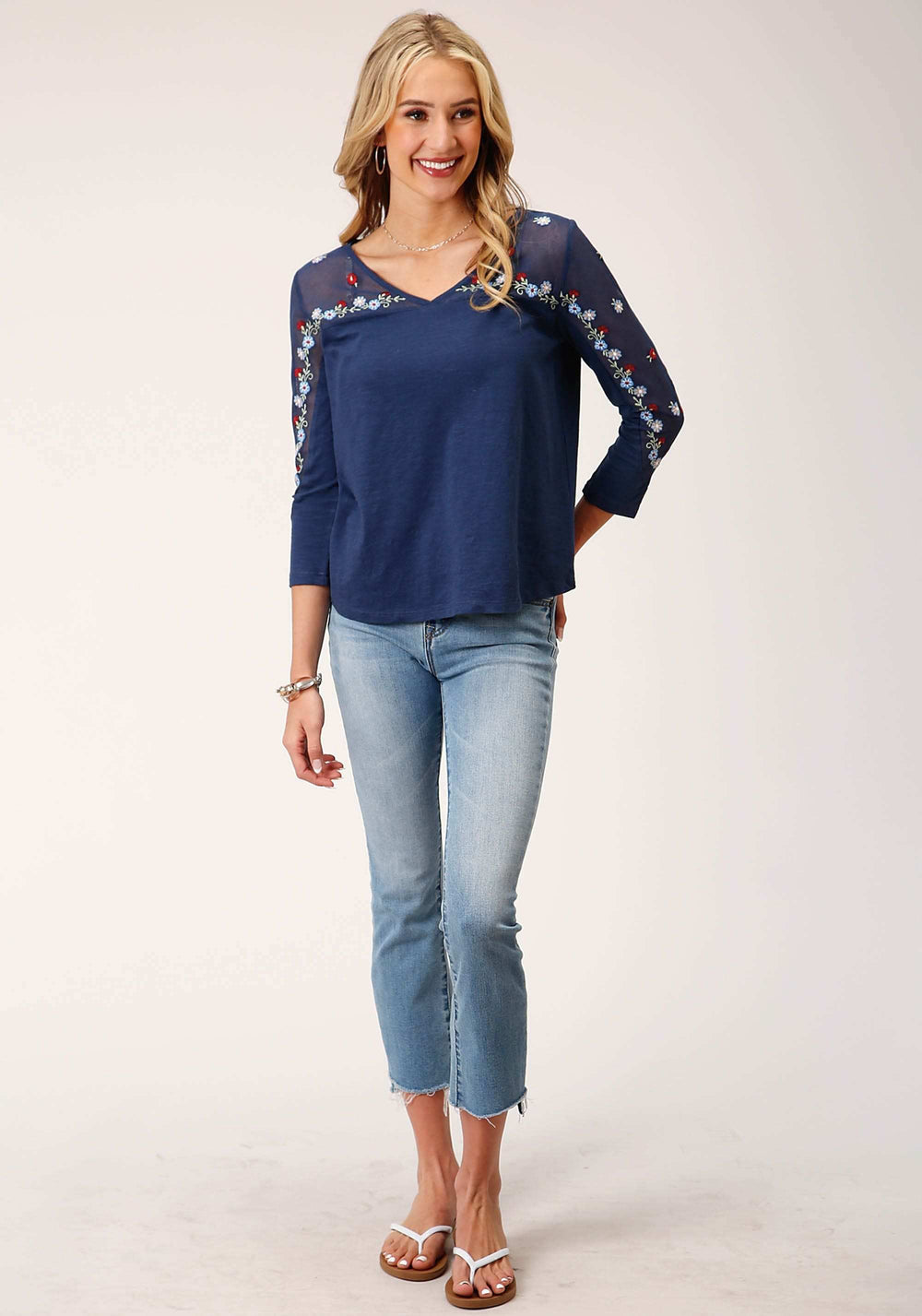 Roper Womens Long Sleeve Knit Slub Jersey 3 Qtr Slv Top - Roper - Flyclothing LLC