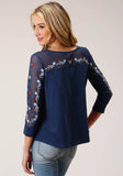 Roper Womens Long Sleeve Knit Slub Jersey 3 Qtr Slv Top - Roper