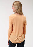 Roper Womens Yellow Solid With Screen Print Long Sleeve Knit Top - Roper