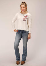 Roper Womens Long Sleeve Knit Cream Waffle Slub Top - Roper - Flyclothing LLC