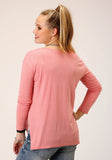 Roper Womens Long Sleeve Knit Pink Poly Rayon Jersey Top - Roper