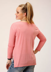 Roper Womens Long Sleeve Knit Pink Poly Rayon Jersey Top
