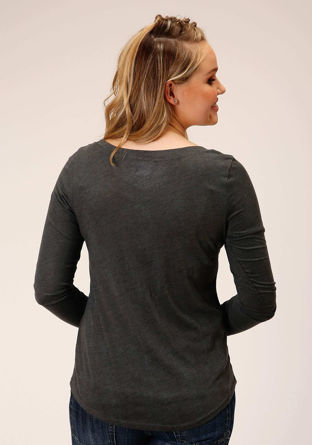 Roper Womens Long Sleeve Knit Heather Charcoal Poly Rayon Top - Roper - Flyclothing LLC