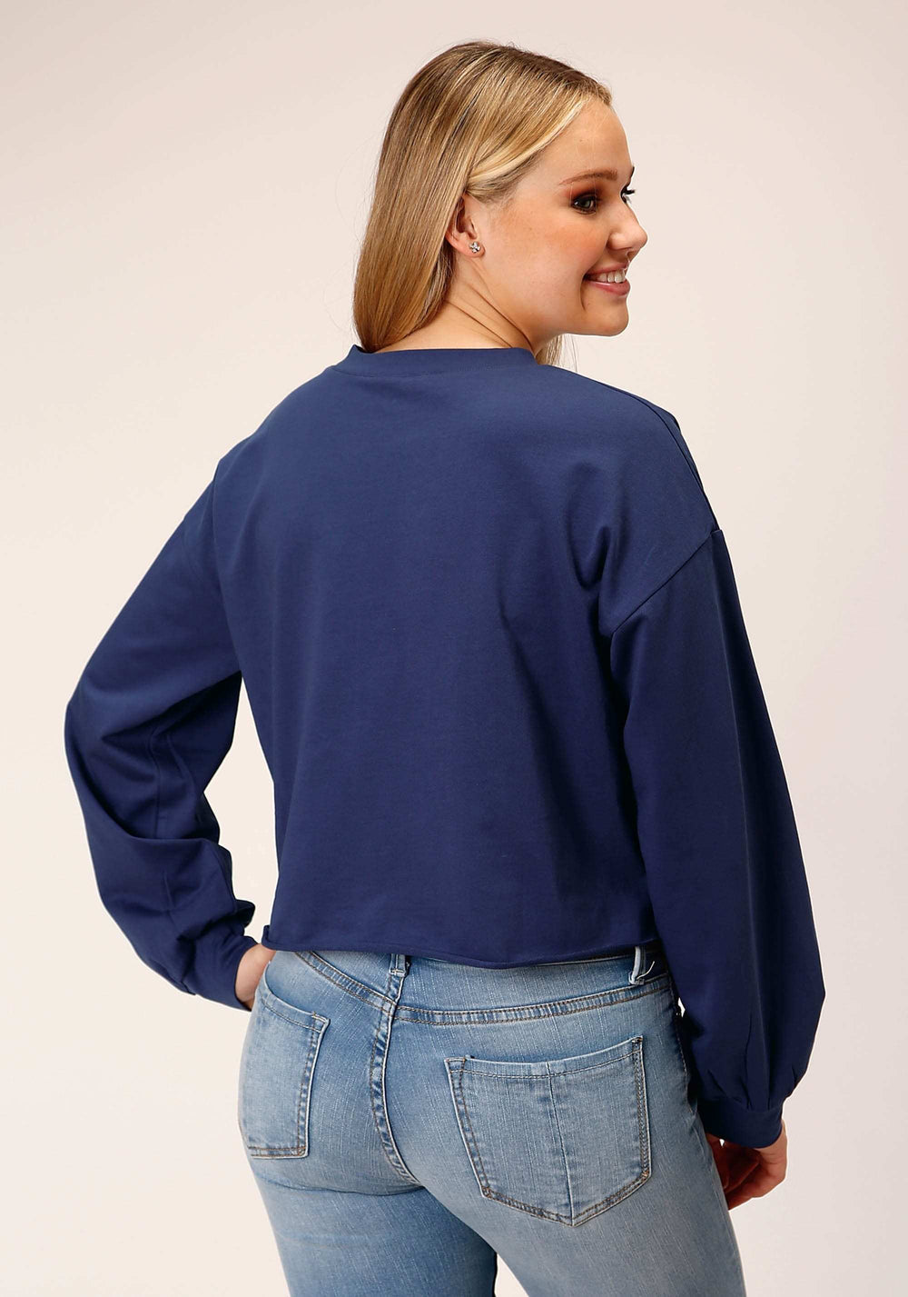 Roper Womens Long Sleeve Knit Navy Blue French Terry Top - Roper - Flyclothing LLC