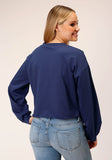 Roper Womens Long Sleeve Knit Navy Blue French Terry Top - Roper