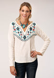 Roper Womens Long Sleeve Knit Cotton Slub Knit Shirt Top - Roper