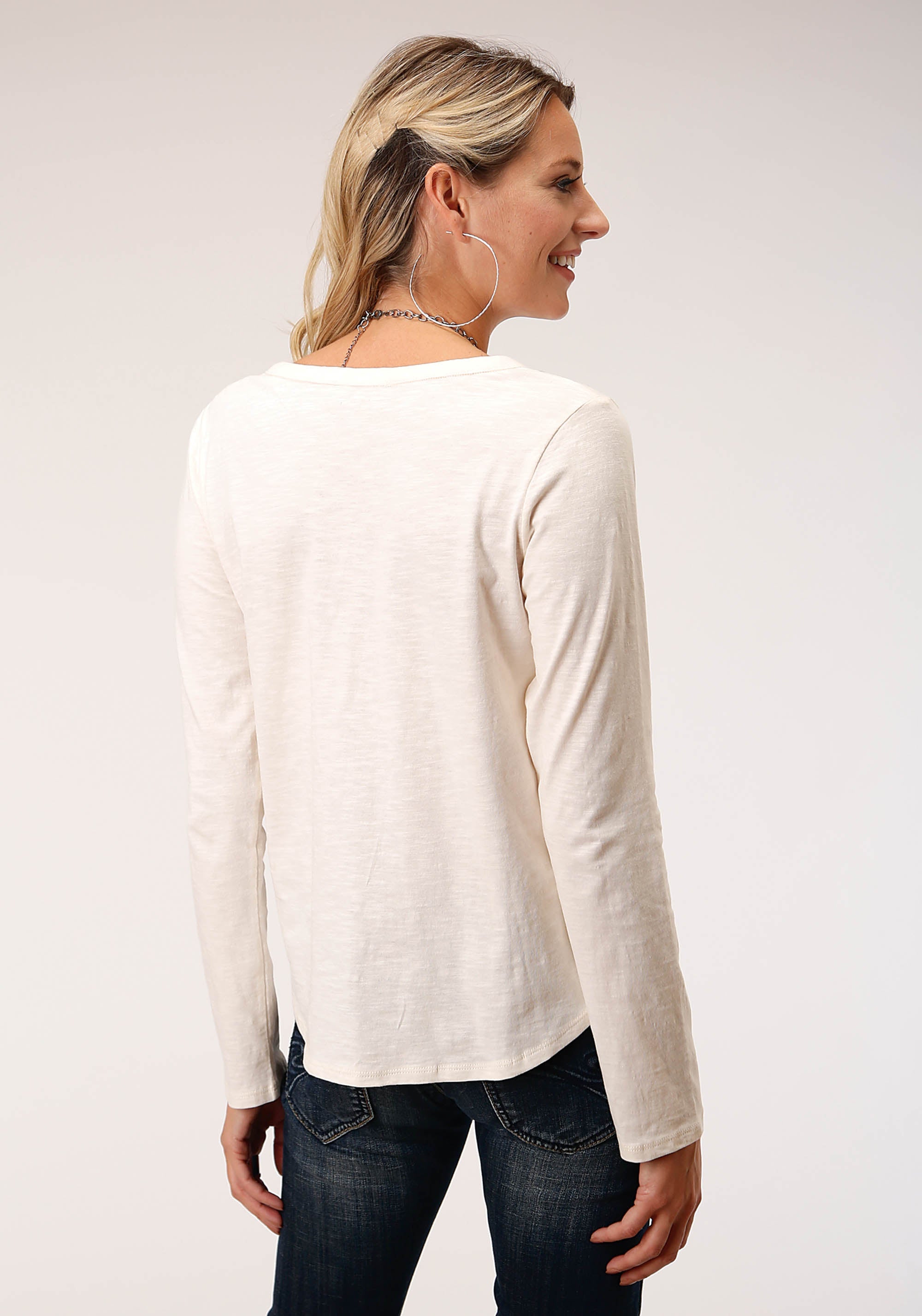 Roper Womens Long Sleeve Knit Cotton Slub Knit Shirt Top