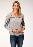 Roper Womens Long Sleeve Knit Slub Jersey Top - Roper