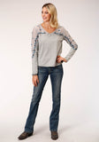 Roper Womens Long Sleeve Knit Slub Jersey Top - Roper
