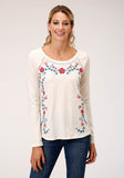 Roper Womens Long Sleeve Knit Cotton Slub Jersey Raglan Slv Top - Roper