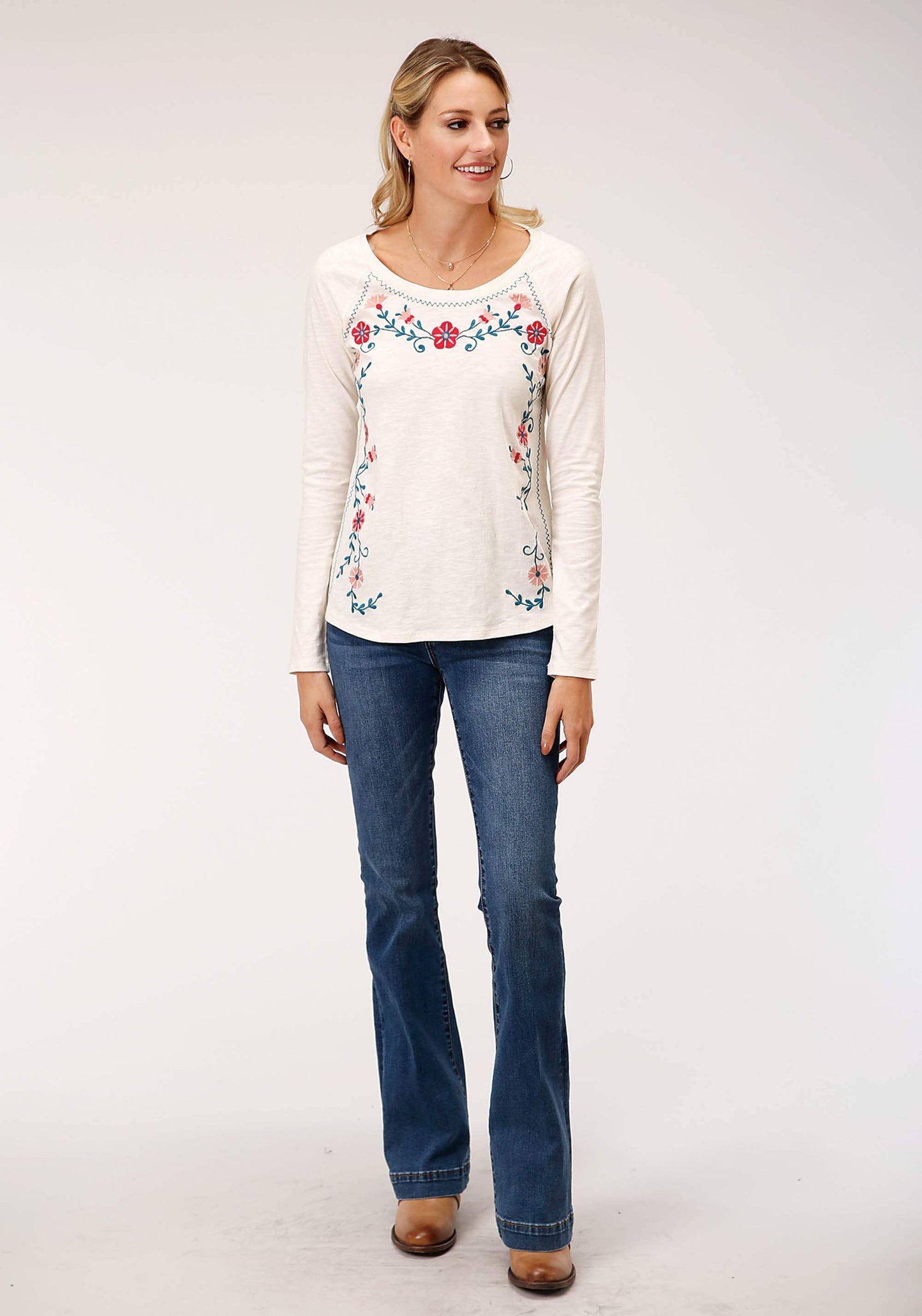 Roper Womens Long Sleeve Knit Cotton Slub Jersey Raglan Slv Top - Roper - Flyclothing LLC