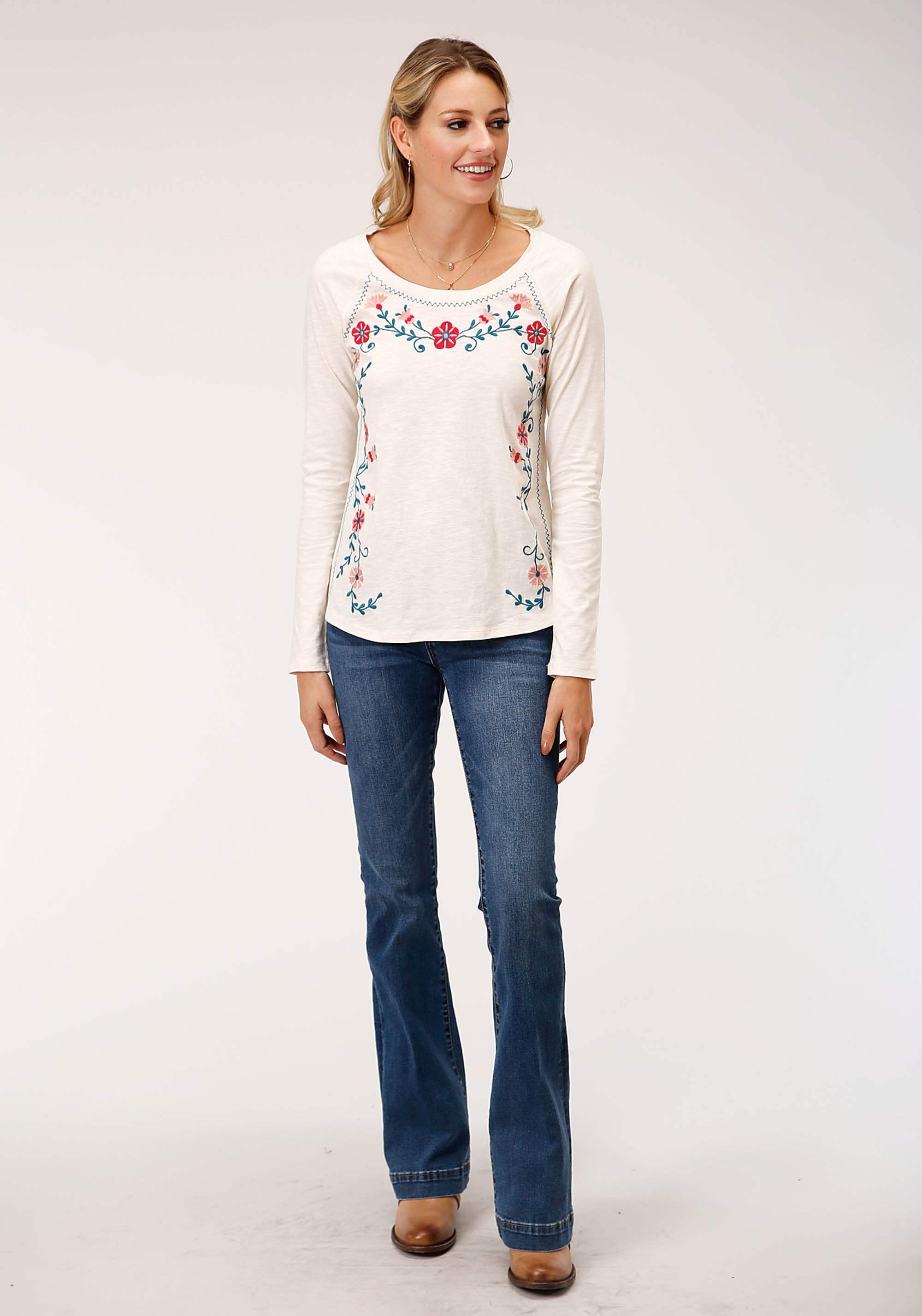 Roper Womens Long Sleeve Knit Cotton Slub Jersey Raglan Slv Top - Roper - Flyclothing LLC