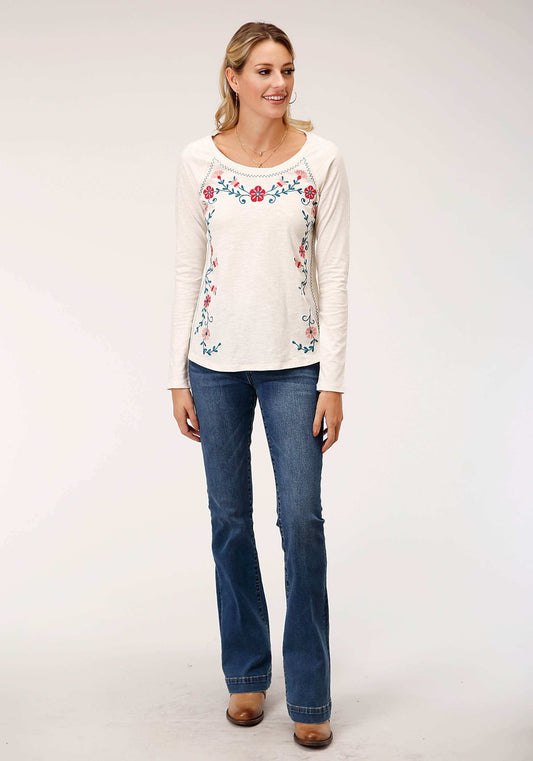 Roper Womens Long Sleeve Knit Cotton Slub Jersey Raglan Slv Top - Roper - Flyclothing LLC