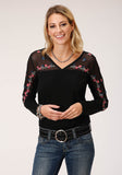 Roper Womens Long Sleeve Knit Slub Jersey Top - Roper
