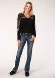 Roper Womens Long Sleeve Knit Slub Jersey Top - Roper