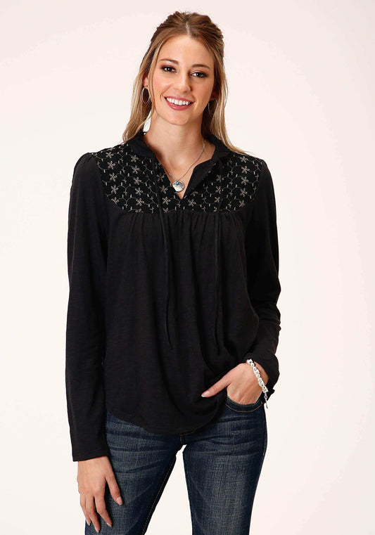Roper Womens Cotton Slub Jersey Peasant Long Sleeve Knit Top - Roper - Flyclothing LLC