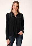 Roper Womens Cotton Slub Jersey Peasant Long Sleeve Knit Top - Roper